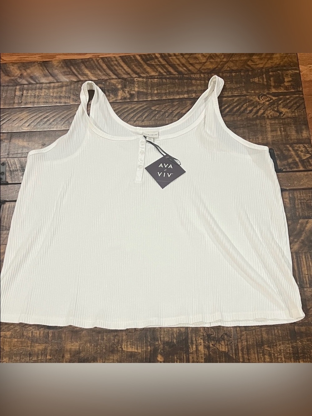 Ava & Viv Cream Ribbed Tank with Button Front
